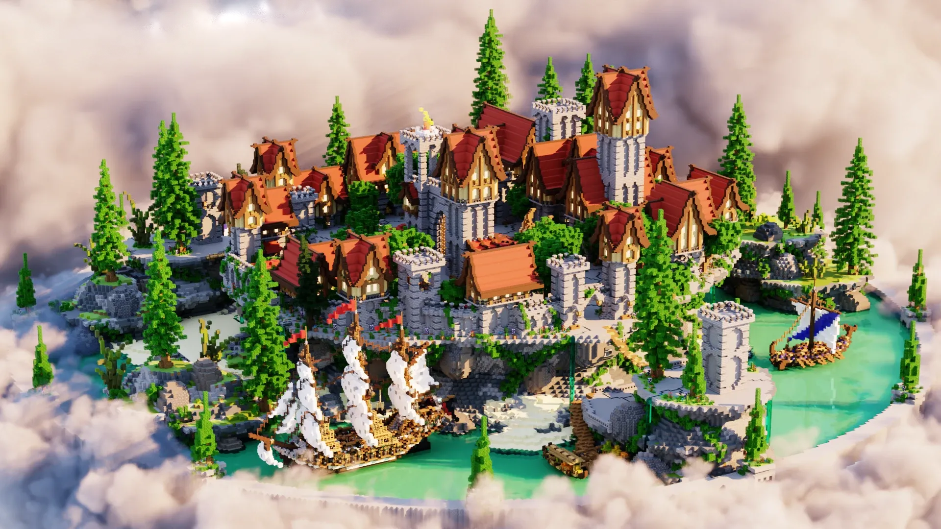 Minecraft medieval town castle spawn hub