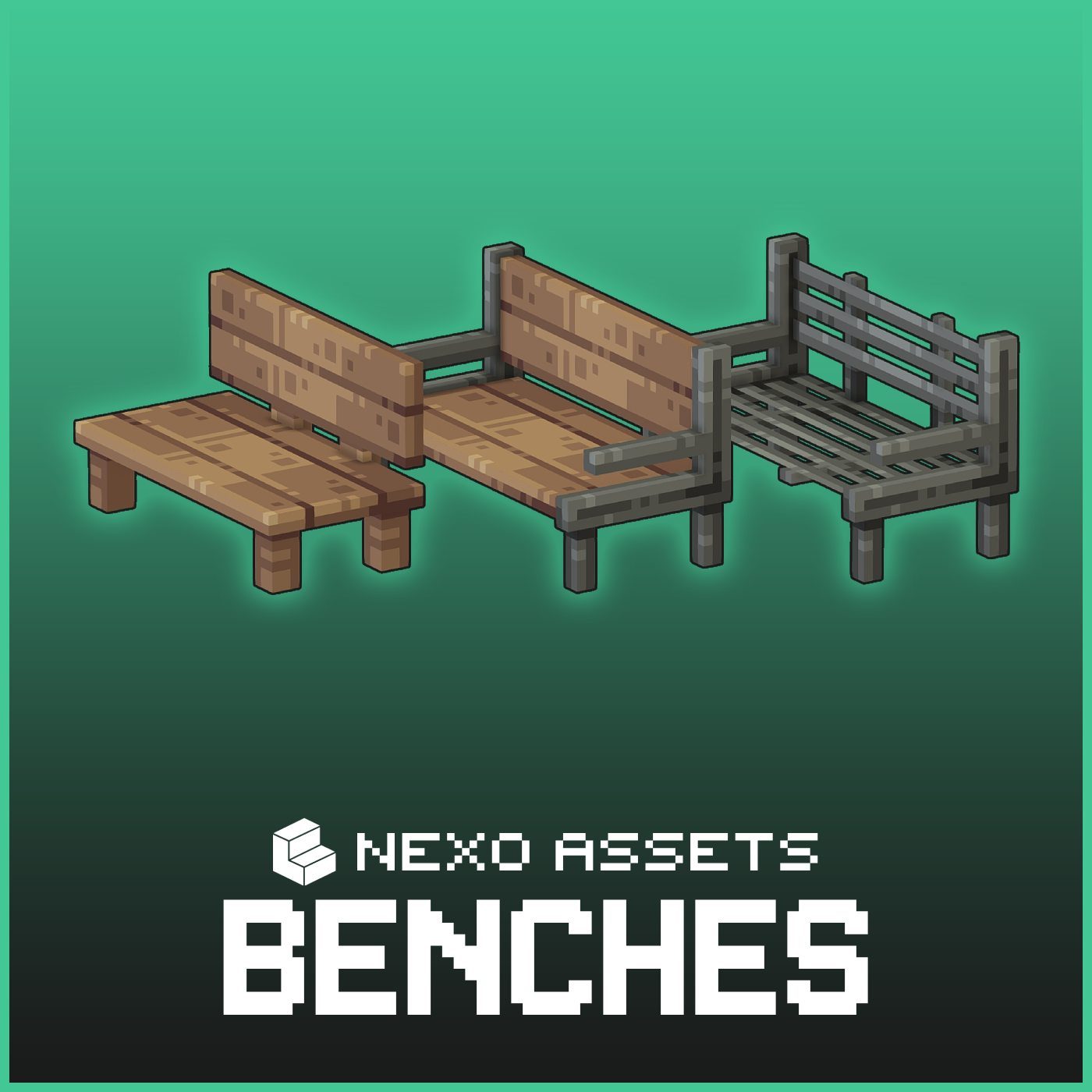 Wood, iron and ironwood bench models for Minecraft: Java Edition.