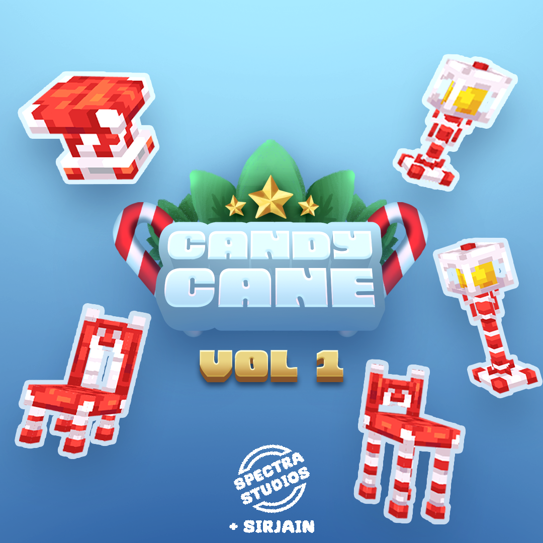 Festive Candy Cane Furniture Set Vol. 1 for Minecraft – holiday-themed chairs, stools, and lamps by Spectra Studios
