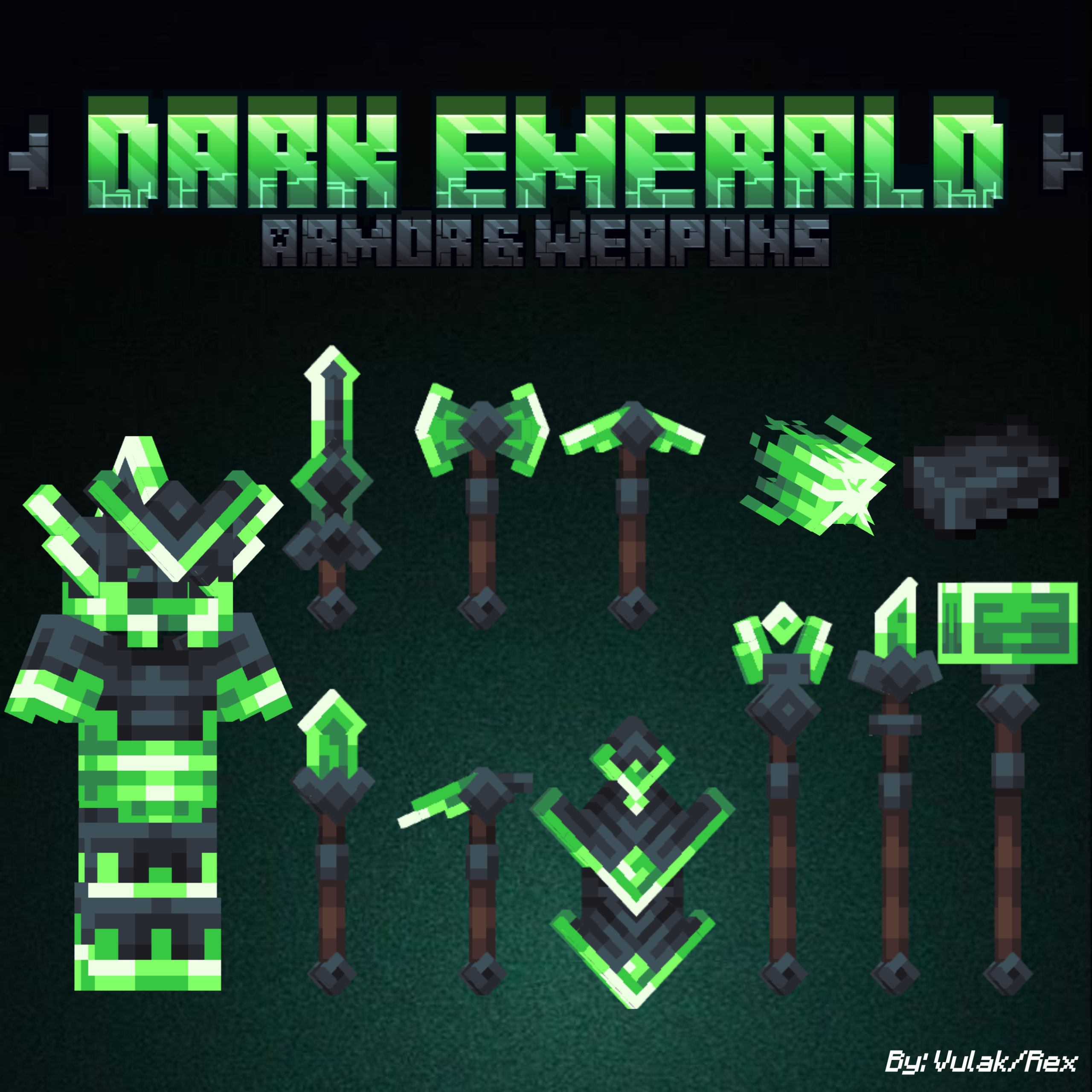 Dark emerald armor & weapons poster