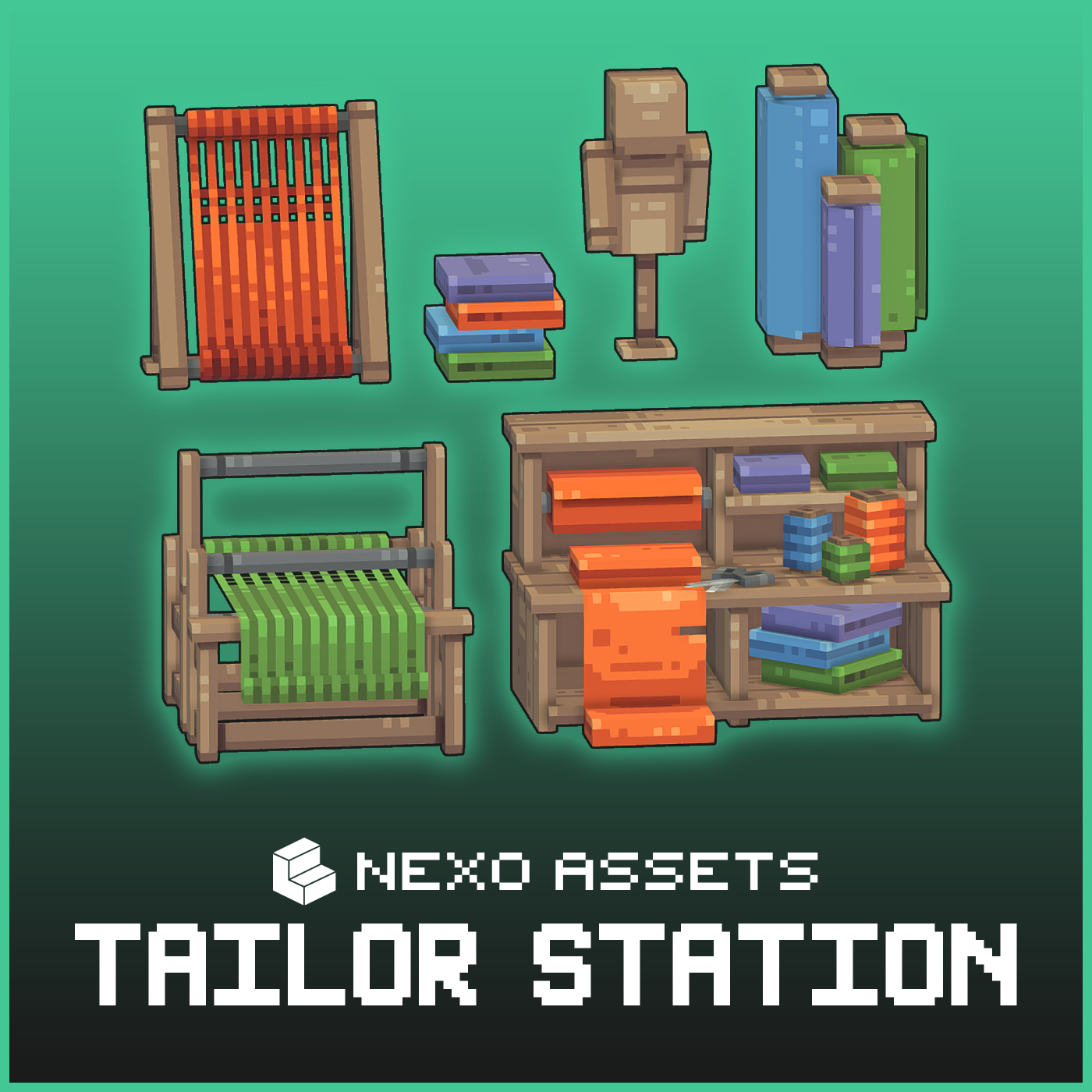 A set tailoring crafting station furniture for Minecraft: Java Edition.