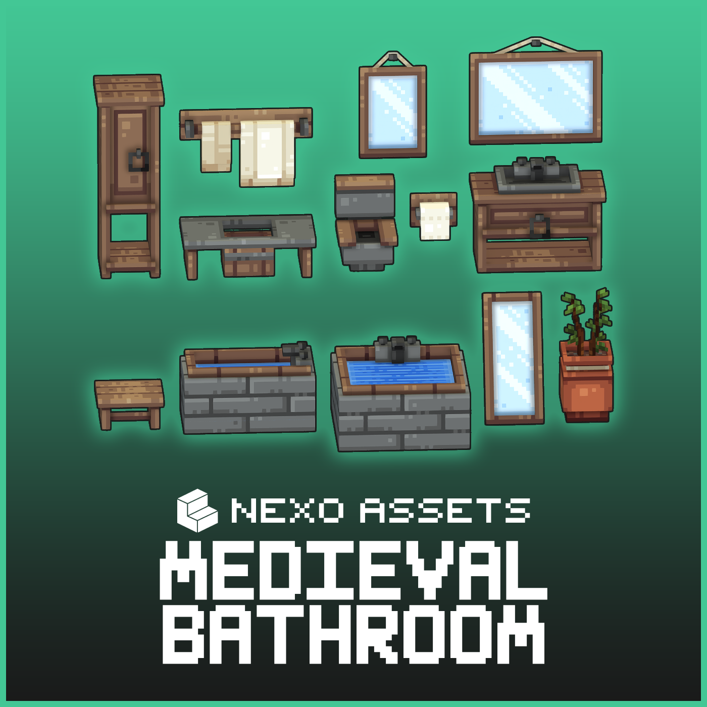 Medieval bathroom furniture models for Minecraft: Java Edition.