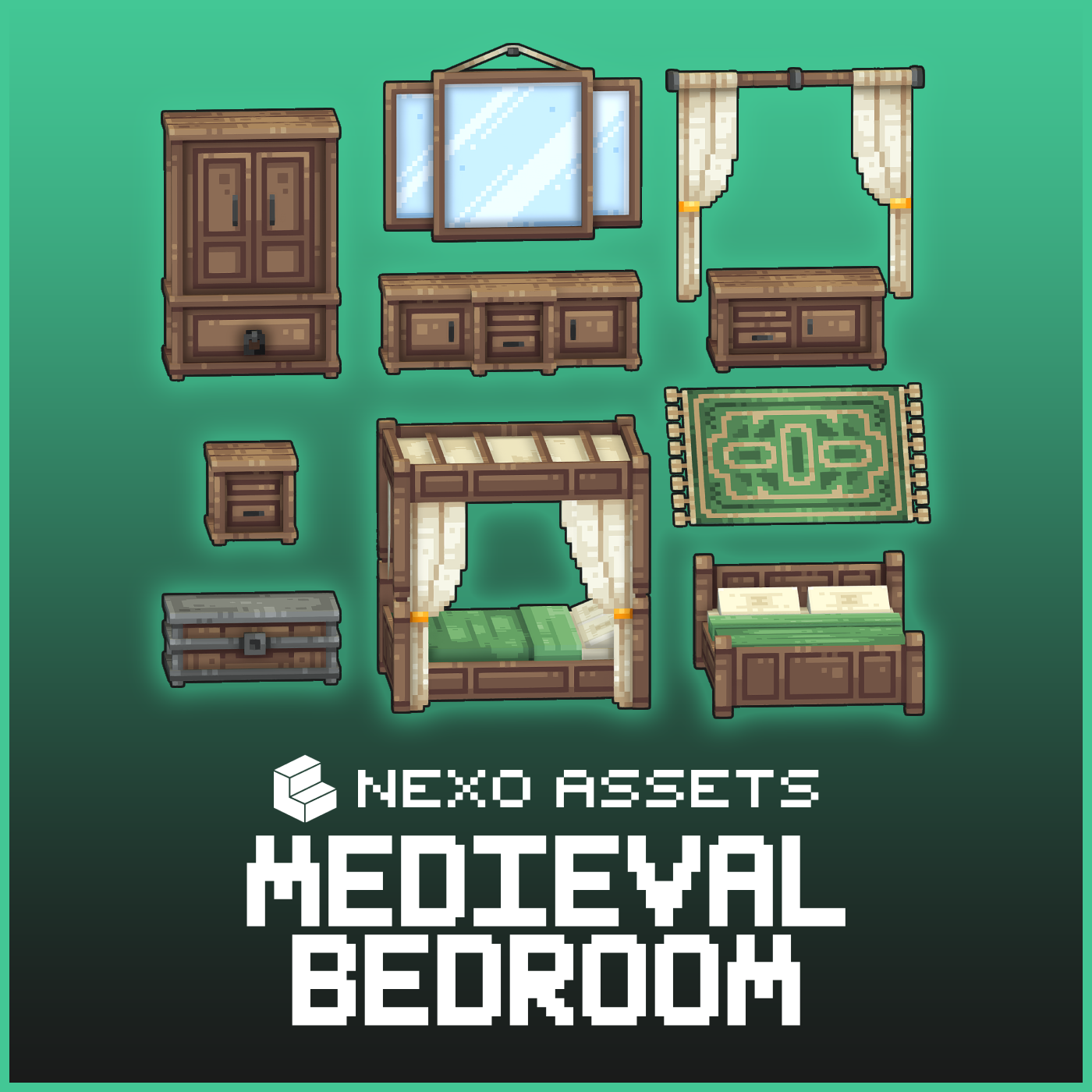 Medieval bedroom furniture models for Minecraft: Java Edition.