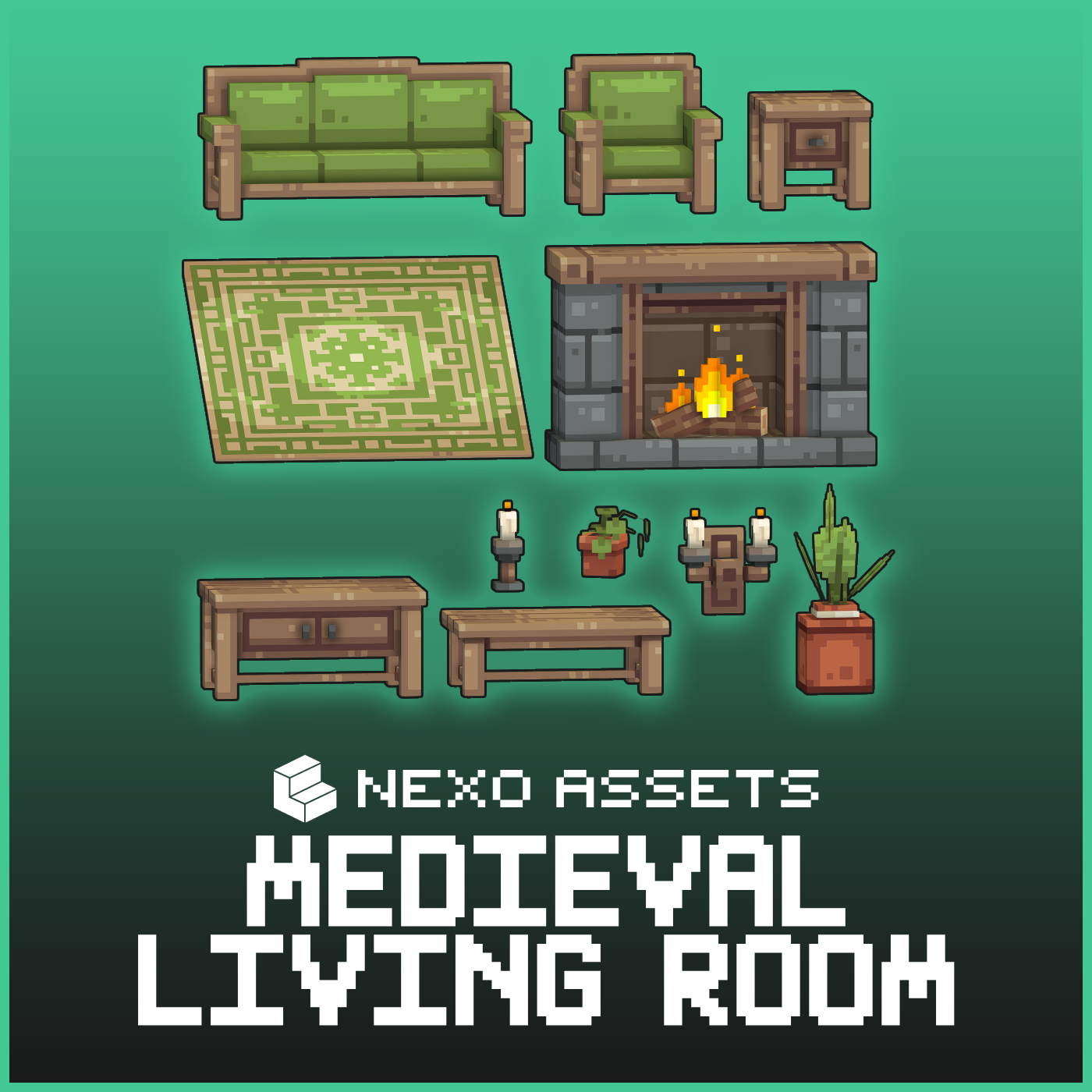 Medieval living room furniture for Minecraft: Java Edition.