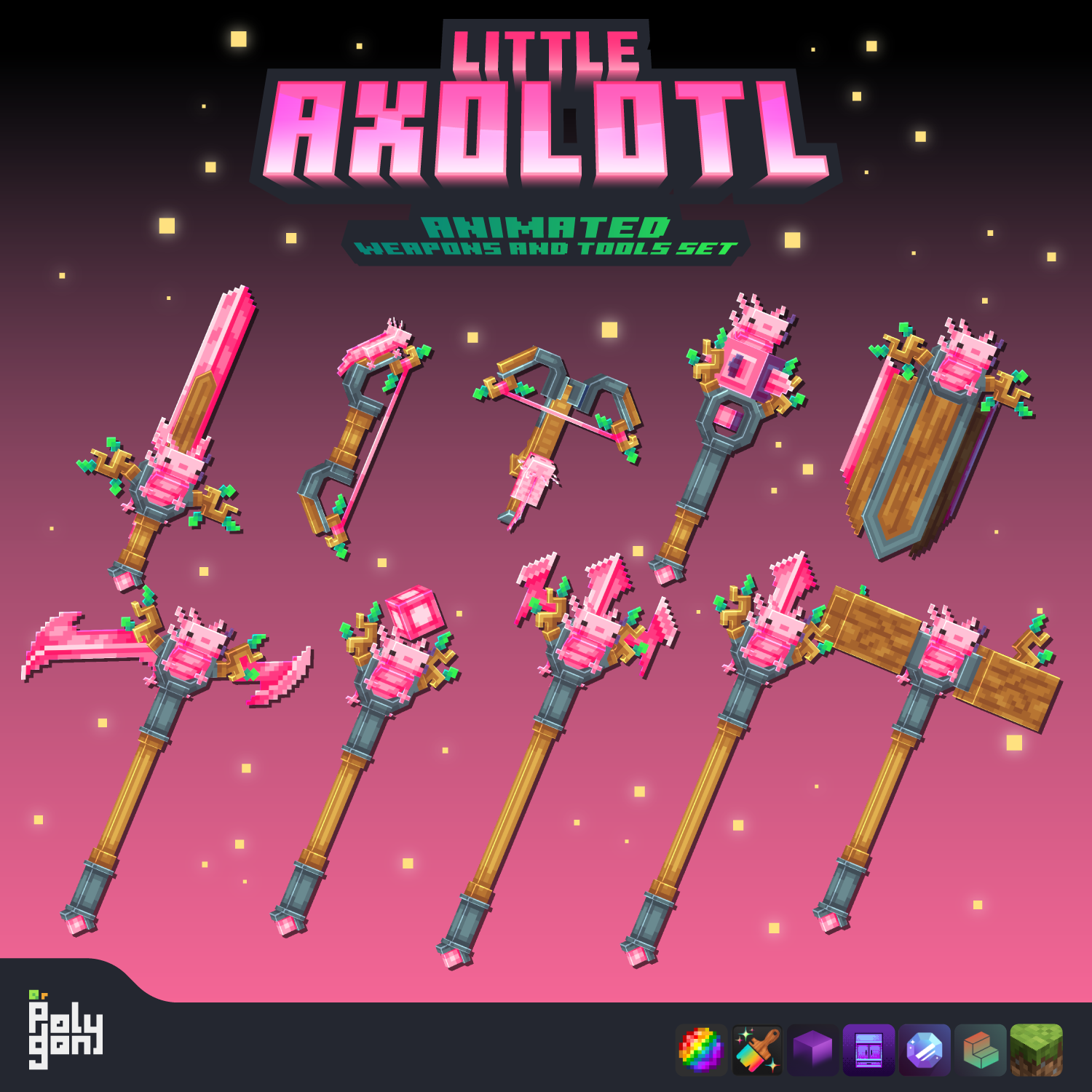 Little Axolotl Animated Weapons and Tools (32x) - MCModels