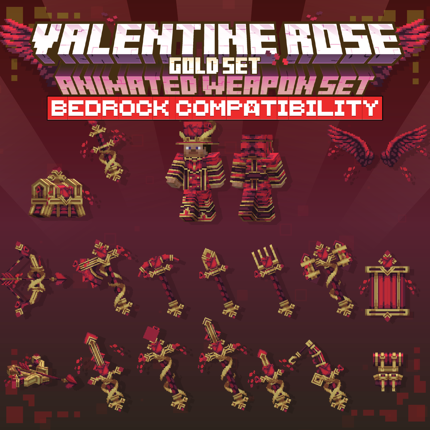 Valentine Rose Gold Animated Weapon Set [For GeyserMC] preview image