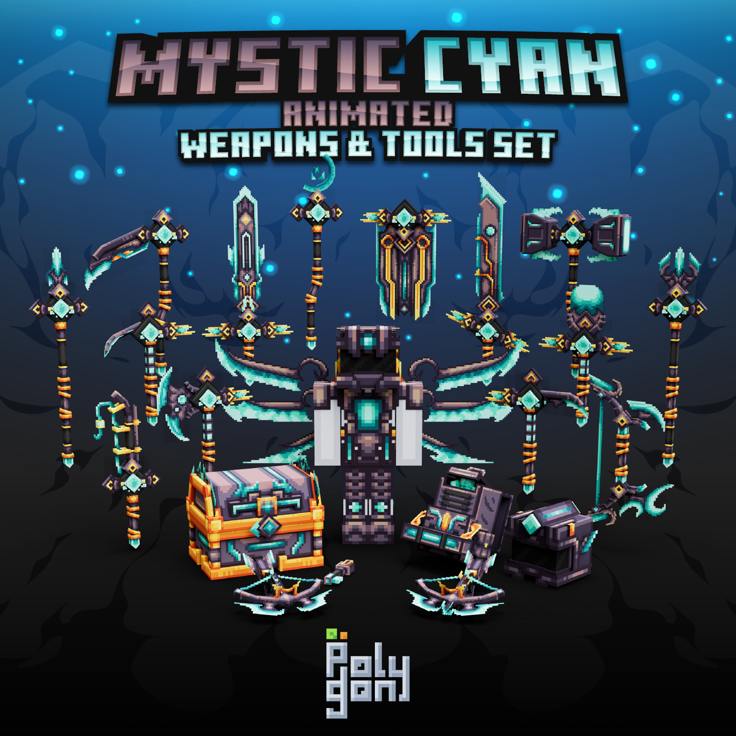 Mystic Cyan Animated Weapons & Tools Set preview image