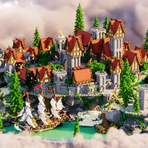 Minecraft medieval town castle spawn hub