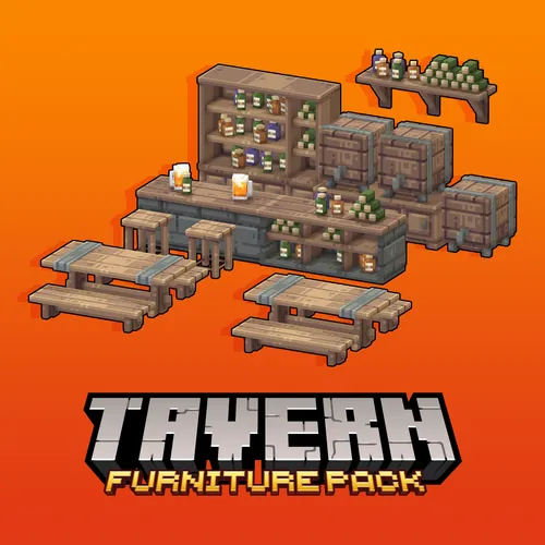 Medieval tavern themed furniture models for Minecraft: Java Edition