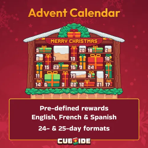 CUBOIDE Advent Calendar : pre-defined rewards, 3 languages (English, French and Spanish), 24 and 25-day formats