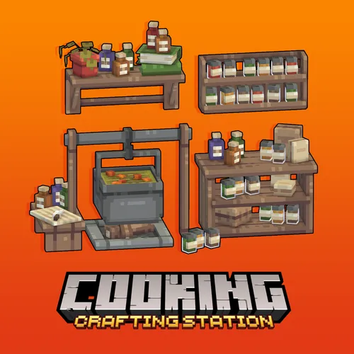 A set of cooking station furniture models for Minecraft: Java Edition.