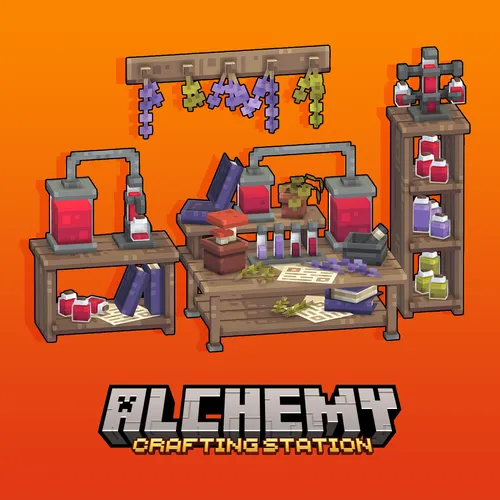 A set of alchemy station furniture models for Minecraft: Java Edition.