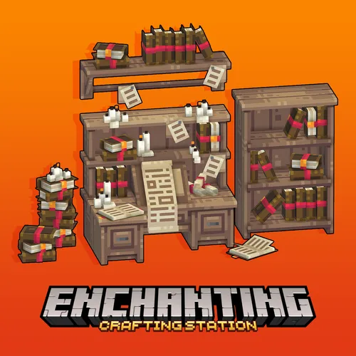 A set of enchanting station themed furniture for Minecraft: Java Edition.
