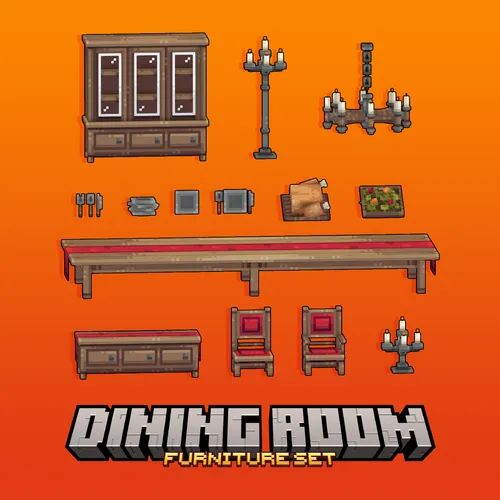 A set of medieval dining room furniture for Minecraft: Java Edition.