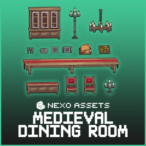 A set of medieval dining room furniture for Minecraft: Java Edition.