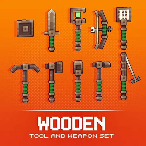 A set of wooden tools and weapons for Minecraft: Java Edition.