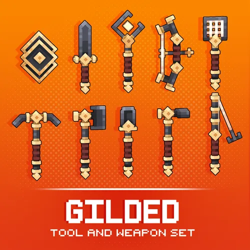 A set of gilded tools and weapons for Minecraft: Java Edition.