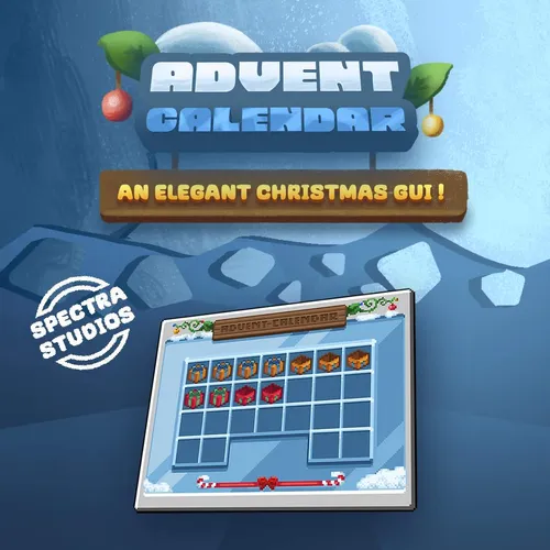 Spectra Studios Animated Advent Calendar for Minecraft, featuring Christmas Plus and Ultimate Rewards compatibility. Fully customizable daily rewards with festive animations to enhance player engagement during the holiday season