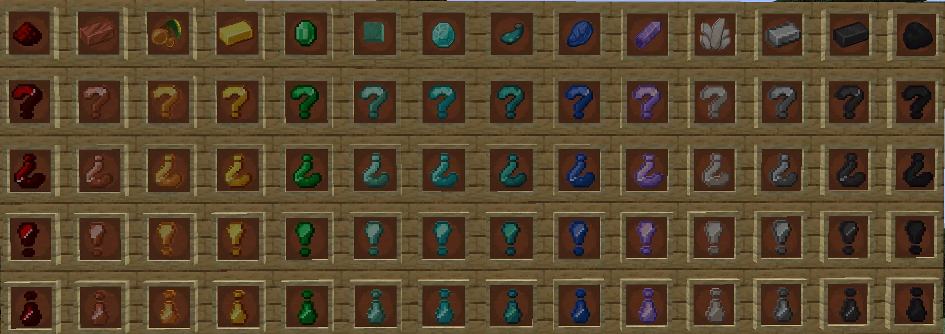 Display of all 56 markers and the items their colors are based on (32x32 resource pack)