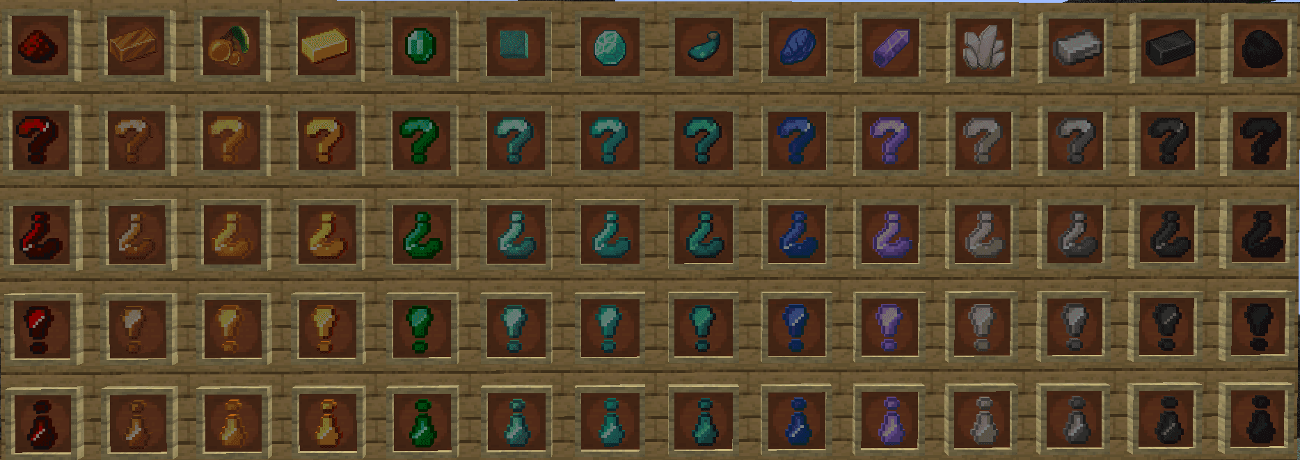 Display of all 56 markers and the items their colors are based on (32x32 resource pack)
