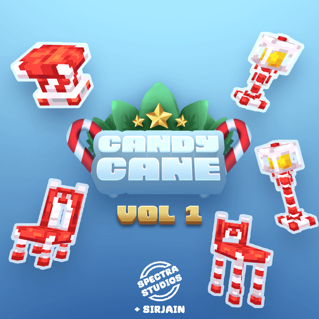 Festive Candy Cane Furniture Set Vol. 1 for Minecraft – holiday-themed chairs, stools, and lamps by Spectra Studios