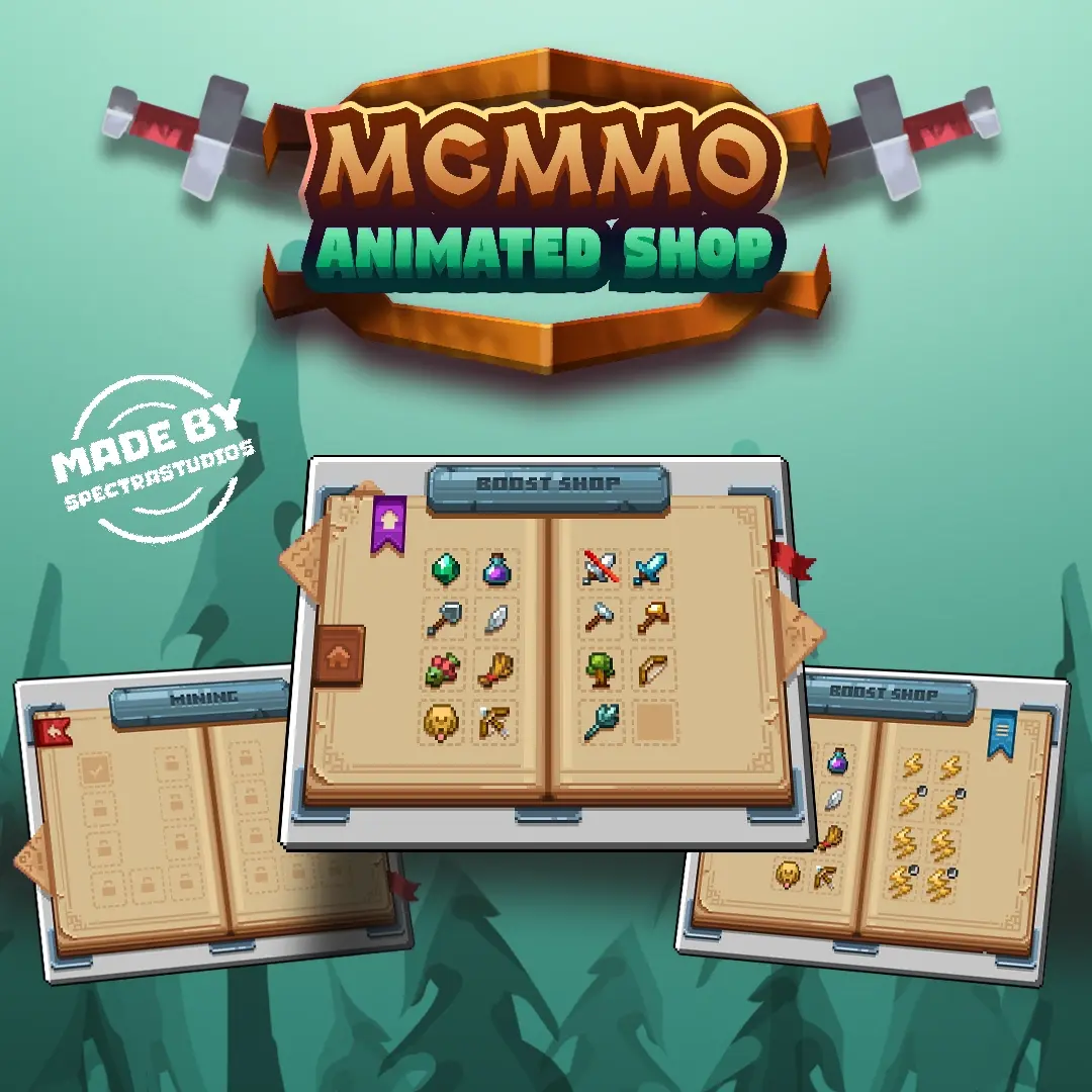 MCMMO Shop Addon: Animated Minecraft GUI for custom skill upgrades, boosts, and items