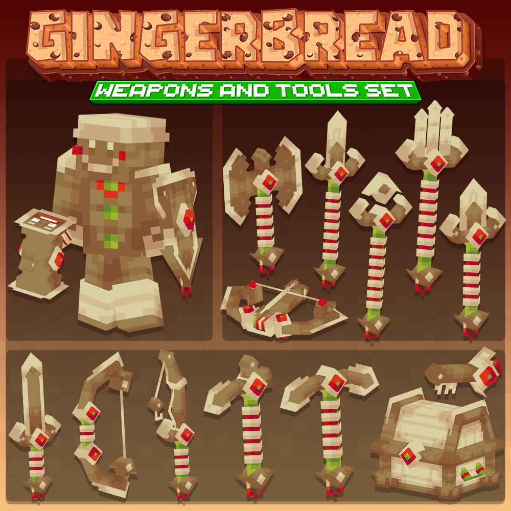 minecraft blockbench gingerbread weapons tools armor cosmetics set
