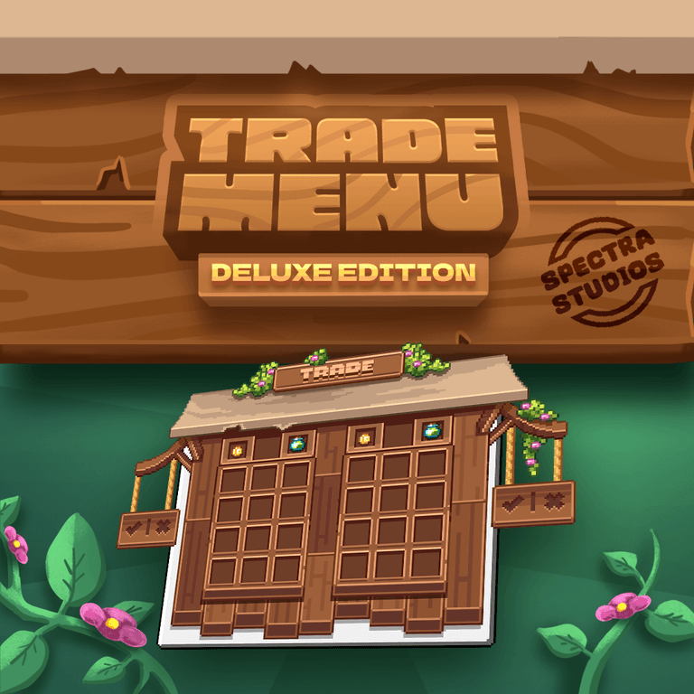 Trade Menu Deluxe Edition by Spectra Studios - Premium Minecraft trading interface with a beautifully crafted wooden design, floral accents, customizable UI, and seamless functionality. Perfect for enhancing server gameplay.