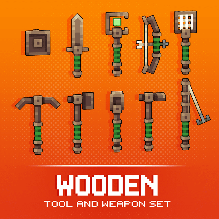 A set of wooden tools and weapons for Minecraft: Java Edition.